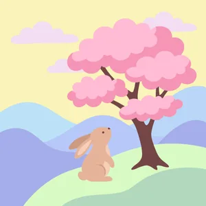Rabbit Under Cherry Blossom Tree