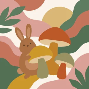 Rabbit Hiding Among Mushrooms