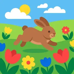 Rabbit Hopping Through Flower Field