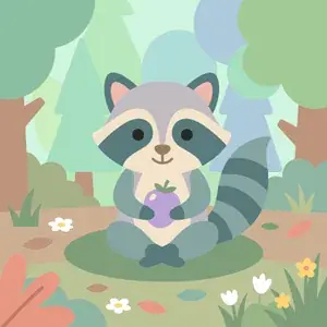 Raccoon Holding Berry in the Forest
