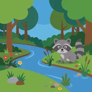 Raccoon by a Forest Stream