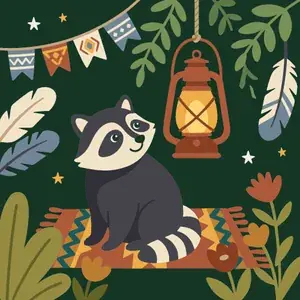 Raccoon Under Lantern Light