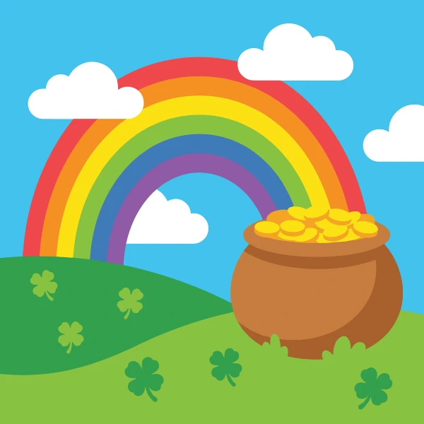 Rainbow and Pot of Gold free printable jigsaw puzzle & coloring page