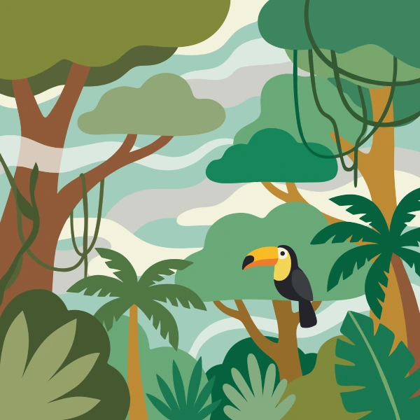 Rainforest Canopy with Toucan free printable jigsaw puzzle & coloring page