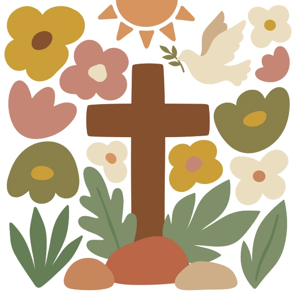 Religious Easter Cross free printable jigsaw puzzle & coloring page
