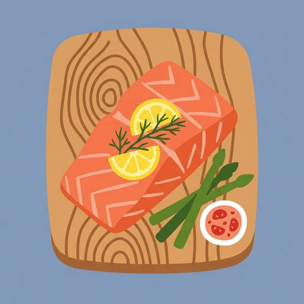 Salmon On Cedar Board scene showing salmon fillet, vivid pink flesh, cedar board, herb garnish, and lemon slice in a food coloring puzzle