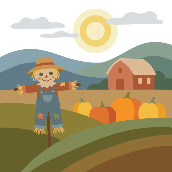 Scarecrow Harvest Farm free printable jigsaw puzzle & coloring page