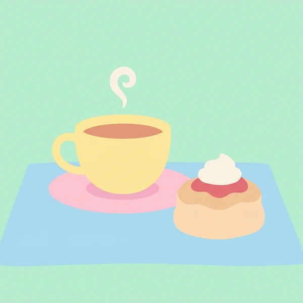 Scone By Teacup scene showing scone, clotted cream, strawberry jam, teacup, and afternoon tea setting in a food coloring puzzle