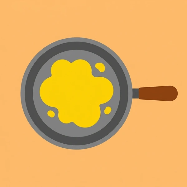 Scrambled Eggs In Skillet scene showing scrambled egg curds, soft yellow texture, butter gloss, herb accent, and skillet in a food coloring puzzle