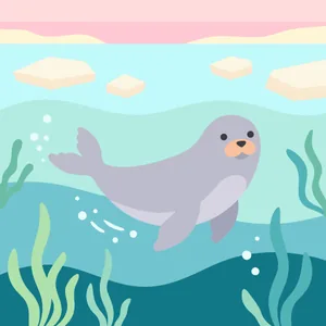 Seal Swimming in Pastel Ocean