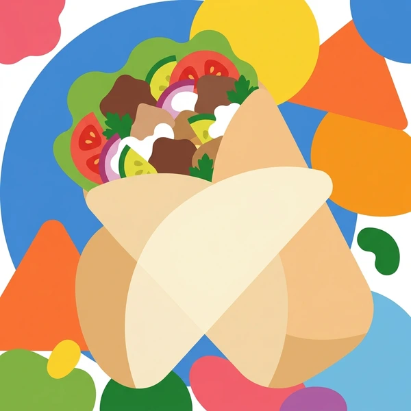Shawarma In Wrap scene showing shawarma wrap, spiced meat, flatbread, garlic sauce, tomato, and parsley garnish in a food coloring puzzle