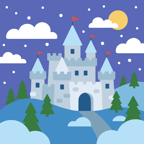 Snow Castle on Hill free printable jigsaw puzzle & coloring page