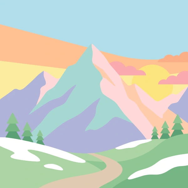 Snowy Mountain at Sunset free printable jigsaw puzzle & coloring page