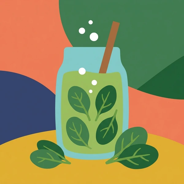 Spinach In Green Smoothie scene showing green smoothie, spinach, apple, banana, seeds, and blending glass in a food coloring puzzle