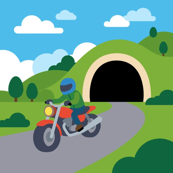 Grass green, black, and olive green sport bike on blue harbor water with docks, boats, cranes, or shoreline buildings.