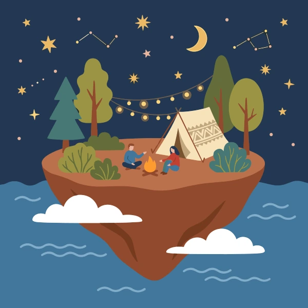 Starlight Camping Island free printable jigsaw puzzle & coloring page