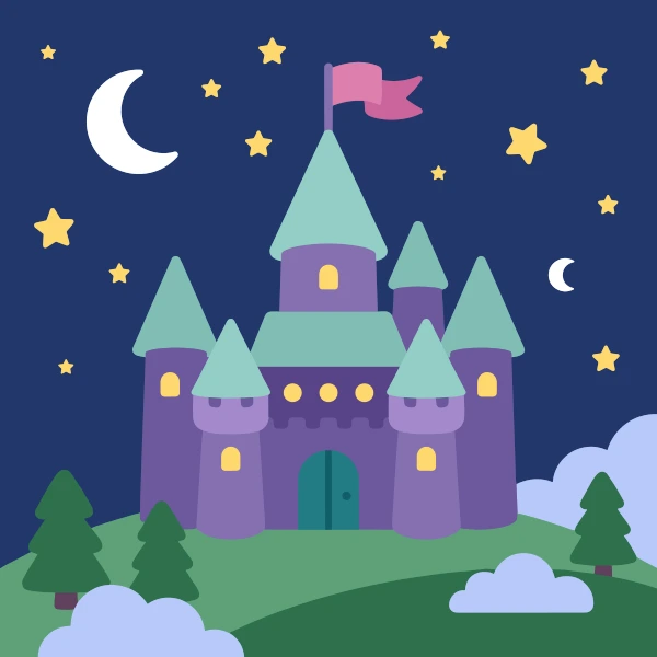 Starlight Fantasy Castle free printable jigsaw puzzle & coloring page