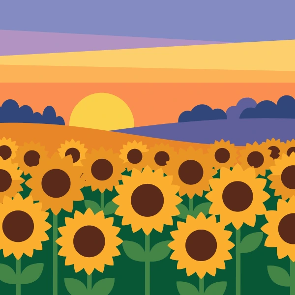 Sunflower Field at Golden Hour free printable jigsaw puzzle & coloring page