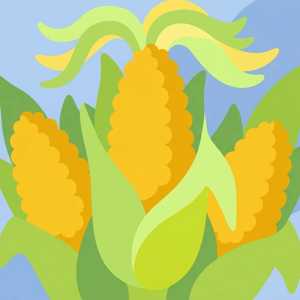 Sweet Corn On Cob scene showing corn cob, golden kernel rows, corn silk, green husk leaves, and summer outdoor setting in a food coloring puzzle