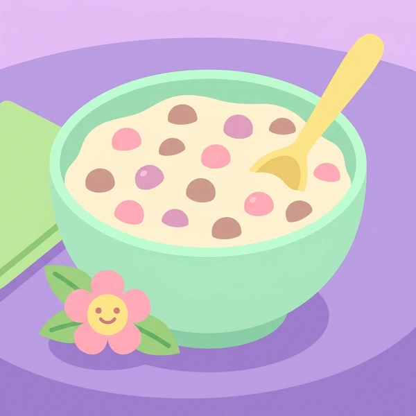 Tapioca Pudding In Bowl scene showing tapioca pearl pudding, coconut milk, fruit topping, and pastel bowl presentation in a food coloring puzzle