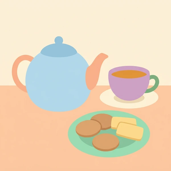 Tea With Biscuits scene showing tea cup, amber tea liquid, biscuits, butter, and afternoon tea setting in a food coloring puzzle