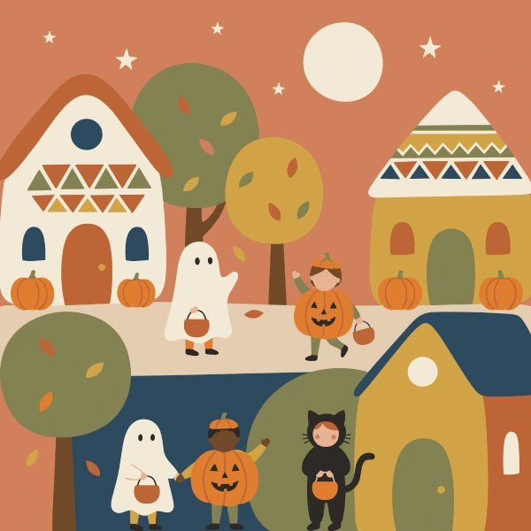 Trick or Treat free printable jigsaw puzzle & coloring page