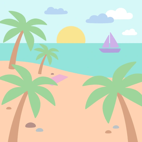 Tropical Beach with Sailboat free printable jigsaw puzzle & coloring page