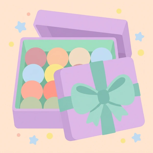 Truffles In Gift Box scene showing chocolate truffles, dark cocoa surface, assorted truffle variety, gift box, and ribbon in a food coloring puzzle