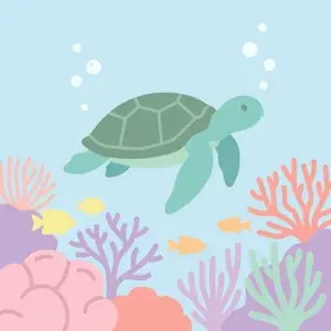 Sea Turtle Swimming Above Coral