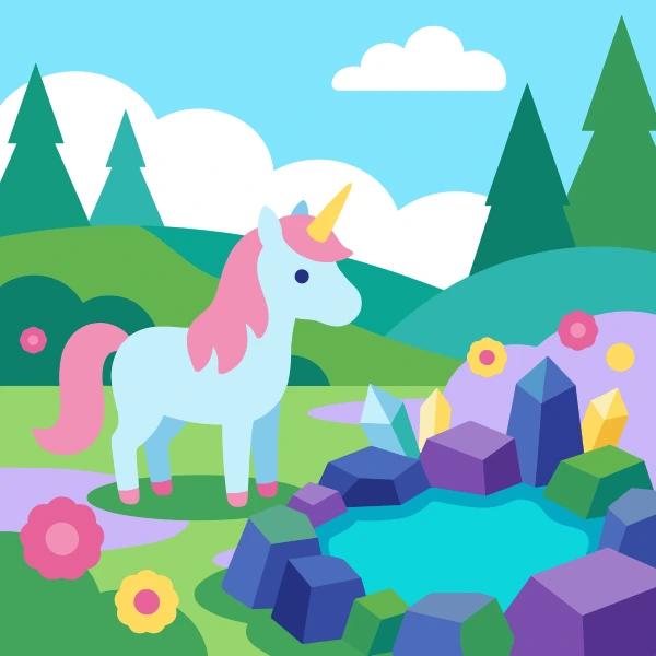 Unicorn Crystal Pond free printable jigsaw puzzle & coloring page