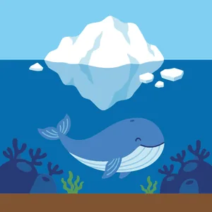 Whale Swimming Under an Iceberg