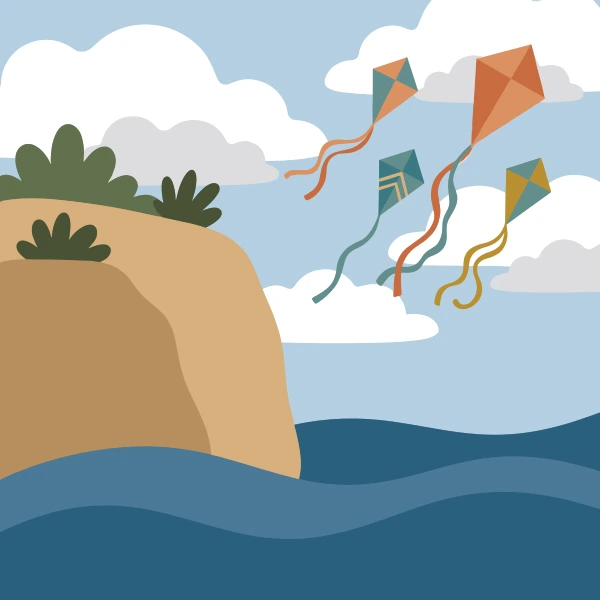 Windy Cliff with Kites free printable jigsaw puzzle & coloring page