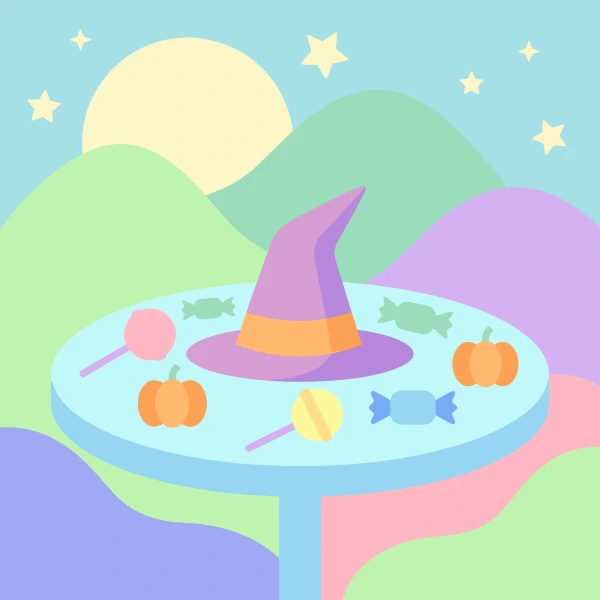 Witch Hat and Candy free printable jigsaw puzzle & coloring page