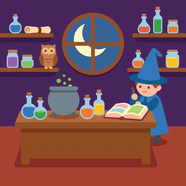 Wizard Potion Room free printable jigsaw puzzle & coloring page