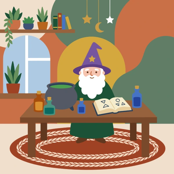 Wizard Spell Workshop free printable jigsaw puzzle & coloring page