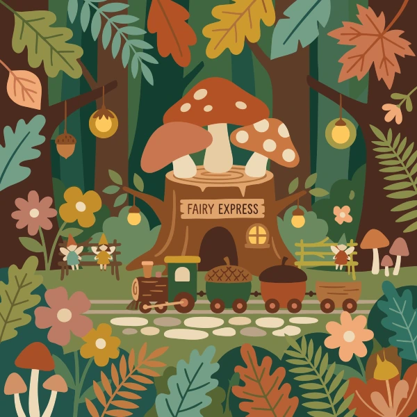 Fairy Express Station free printable jigsaw puzzle & coloring page