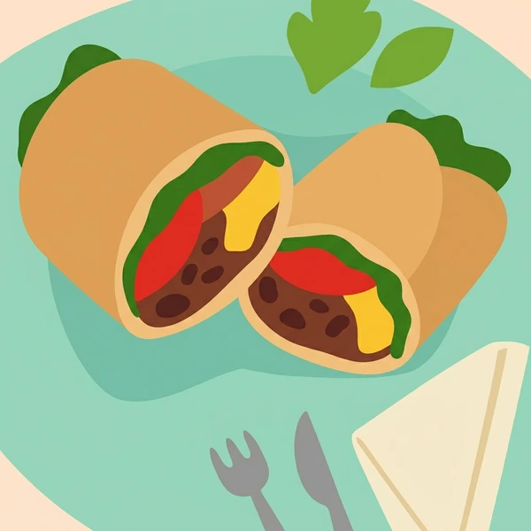 Wrap Cut In Halves scene showing wrap halves, flour tortilla, filling layer variety, and cross-section cut face in a food coloring puzzle