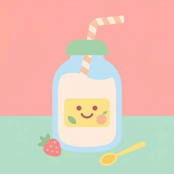 Yogurt Drink By Straw scene showing yogurt beverage, creamy white drink, straw, and pastel glass or cup setting in a food coloring puzzle