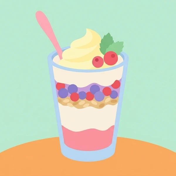 Yogurt Parfait In Glass scene showing yogurt parfait, layered granola, mixed berries, honey drizzle, and clear glass in a food coloring puzzle