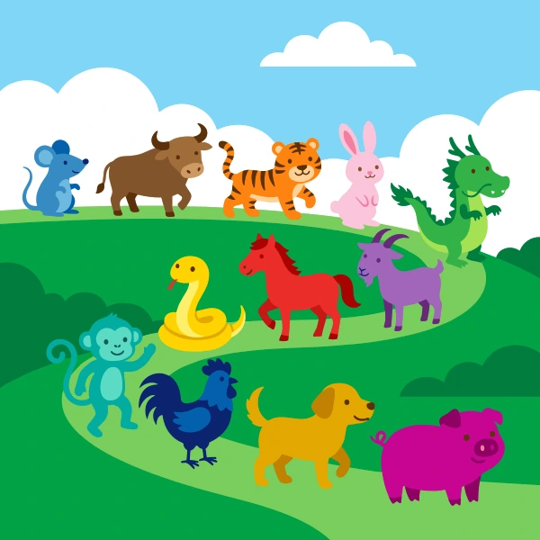 Zodiac Animal Parade free printable jigsaw puzzle & coloring page